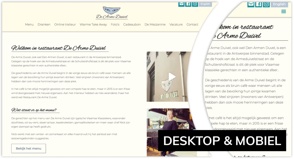 De website van restaurant De Arme Duivel in Antwerpen gemaakt door Totaal Marketing Concept Online