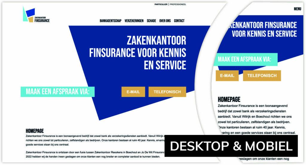 Corporate identity en website van Zakenkantoor Finsurance in Wilrijk en Boechout ontwikkeld door Totaal Marketing Concept